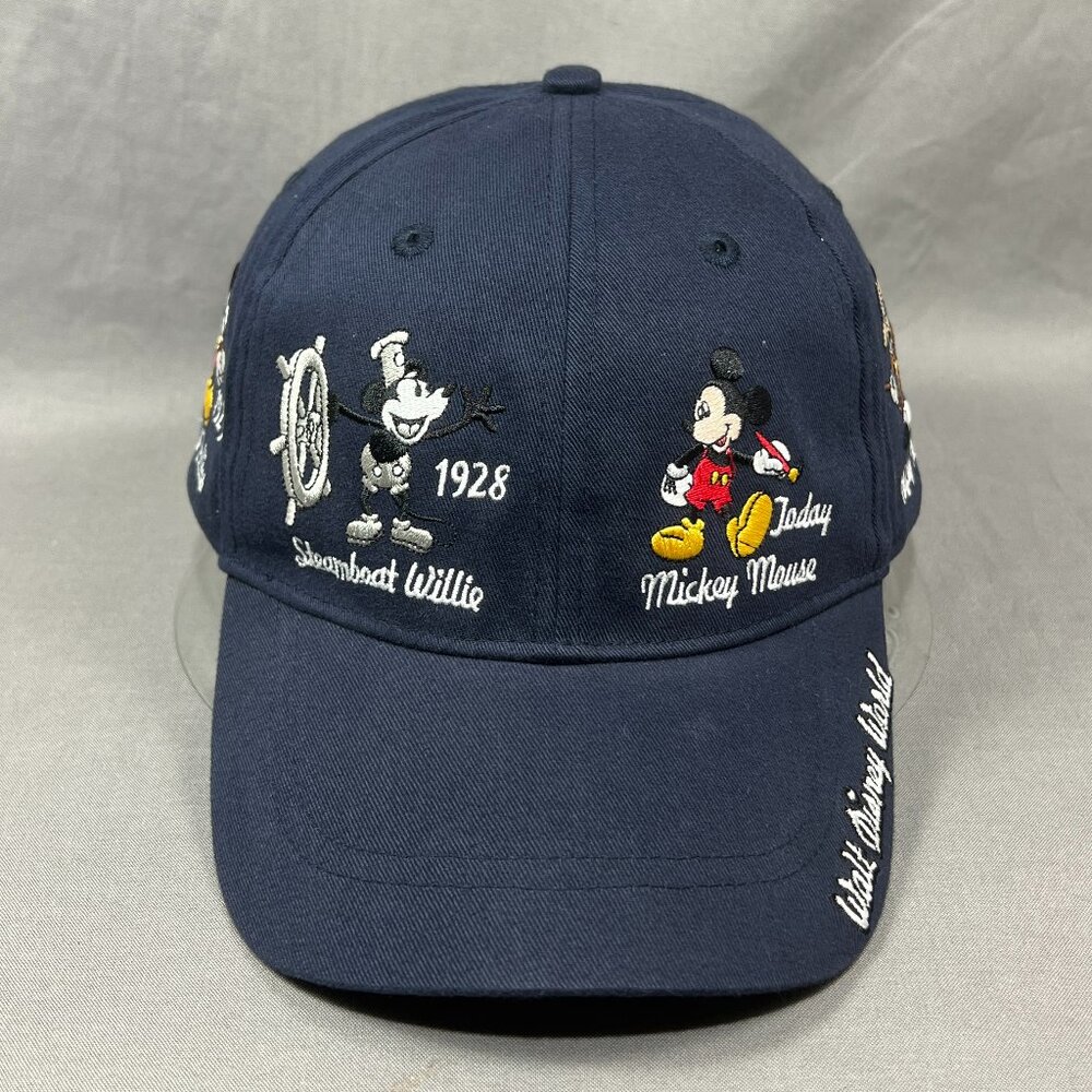 Walt Disney Mickey Mouse Through The years Strapback Hat Navy Adjustable Mens - Picture 2 of 15